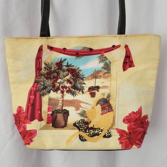 Beaded Art Purse Handbag Satchel Tropical Floral double handle Vintage Art Deco - Picture 7 of 14